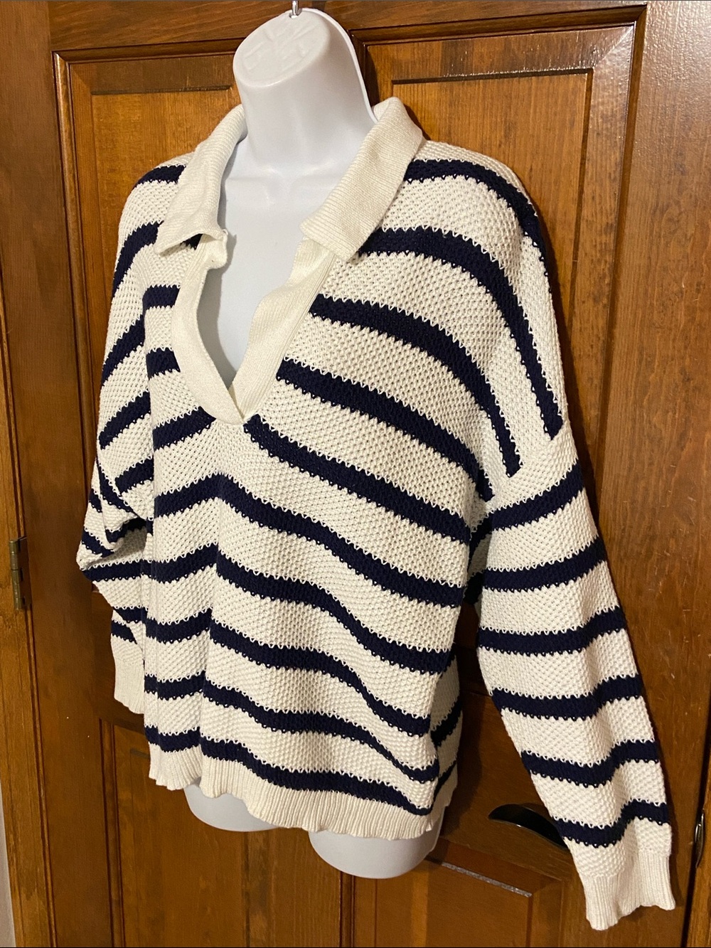 Aerie Ivy Polo Sweater Easy Fit Classic Length Nautical Navy Blue Size Medium - Picture 5 of 11